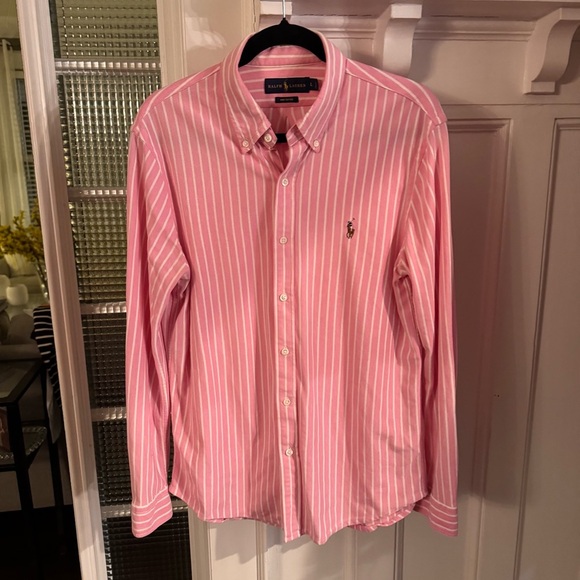 Ralph Lauren Shirt Men’s Knit Oxford Button Down Pink/white Striped Sz Large - Picture 7 of 10